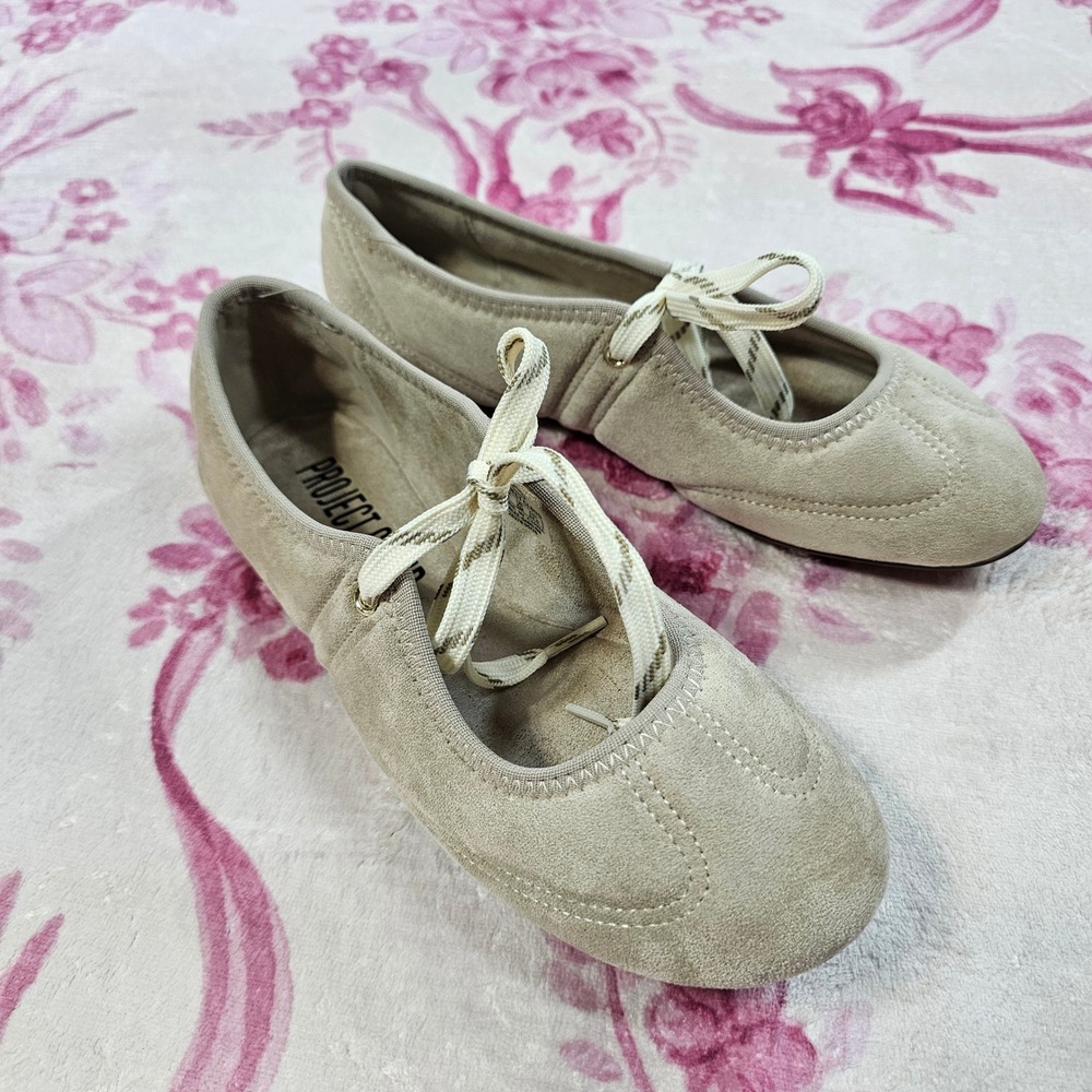 Project Cloud Emilee Flats Womens 6 Sand New Suede Lace Up Ballet Shoes